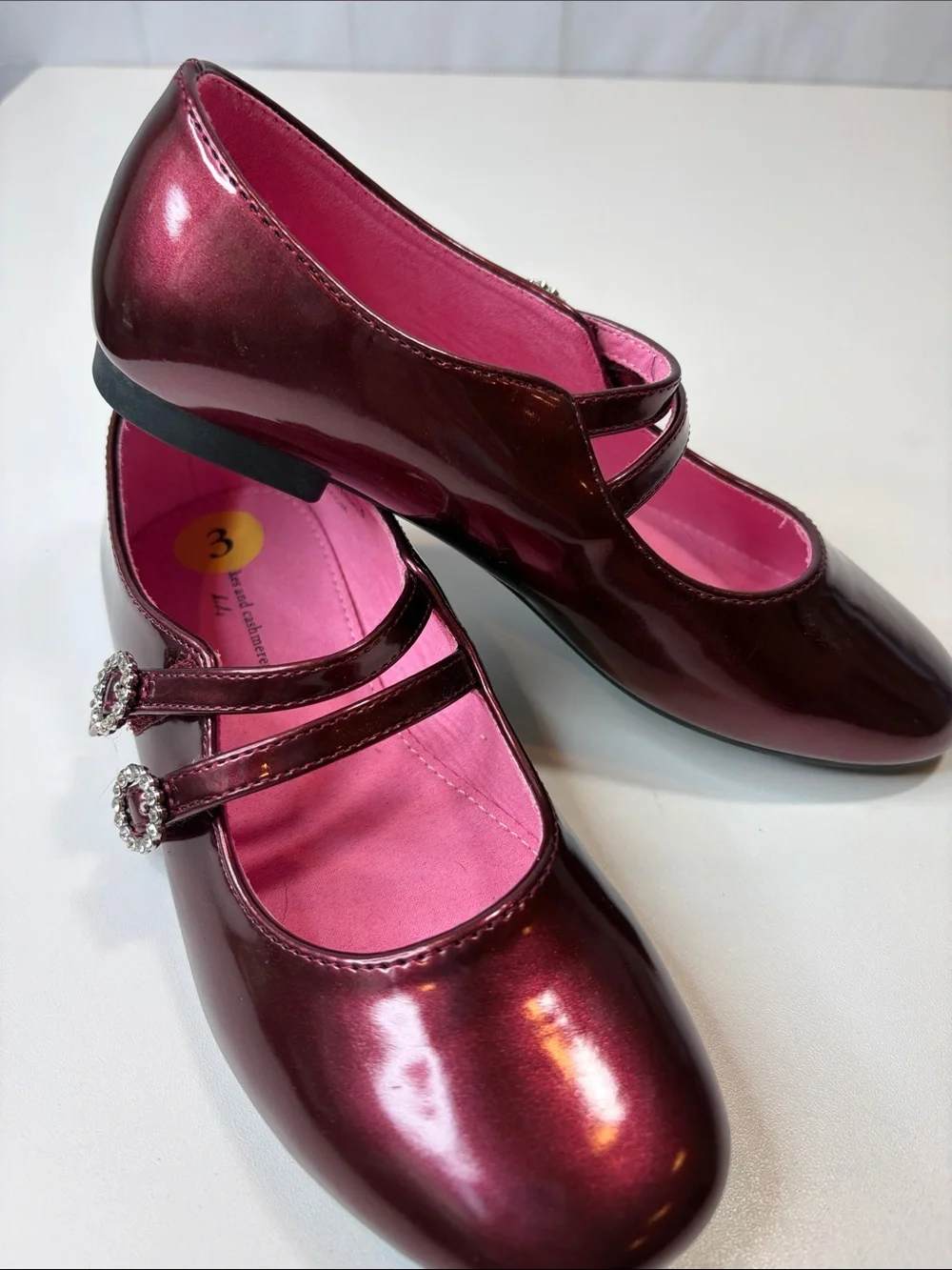 Cupcakes and Cashmere Kids Girls Metallic Burgundy Mary Jane Flats Size 3